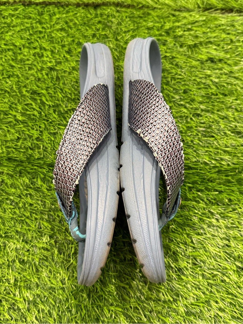 Tony Little Health Sandals Cheeks Faux Snake Skin Thong Flip Flop Bandals Blue 8 View 2